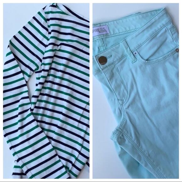 GAP Tee striped + EXPRESS pants mint green bundle - Picture 1 of 8